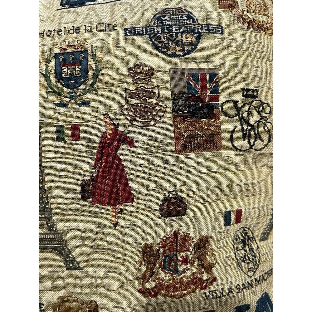 Tapestry Paris French Themed Double Sided Navy Fringed Accent Throw Pillow 16